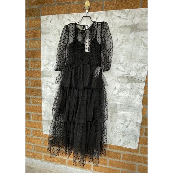 Amy Lynn Dover Tiered Mesh Dress in black with a polka dress size Small - Picture 4 of 13